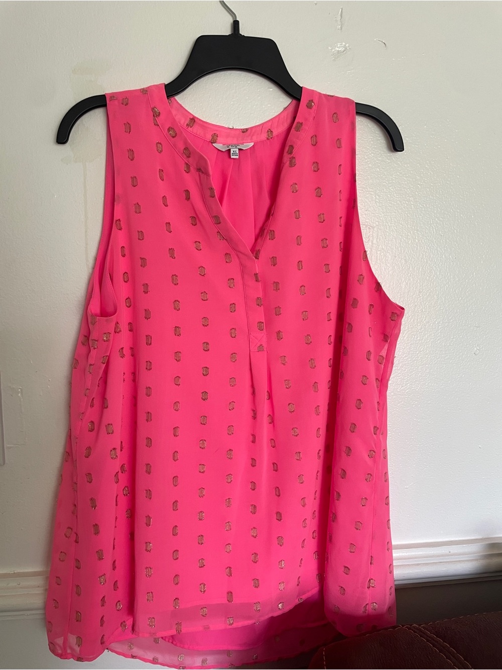 crown & ivy Bright Pink Sleeveless Tank with Gold Dot Print
